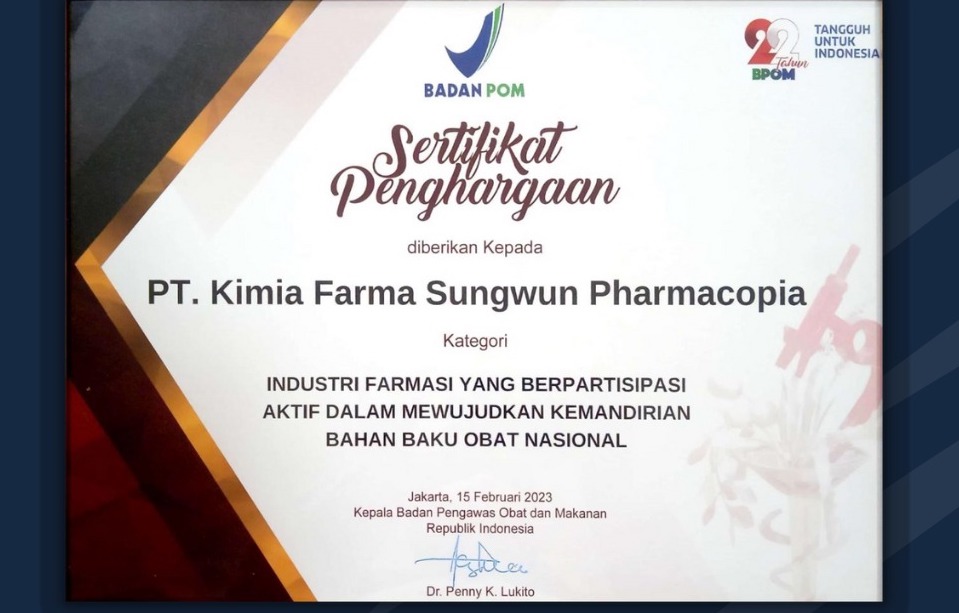 Kimia Farma Sungwun Pharmacopia Receives BPOM Award